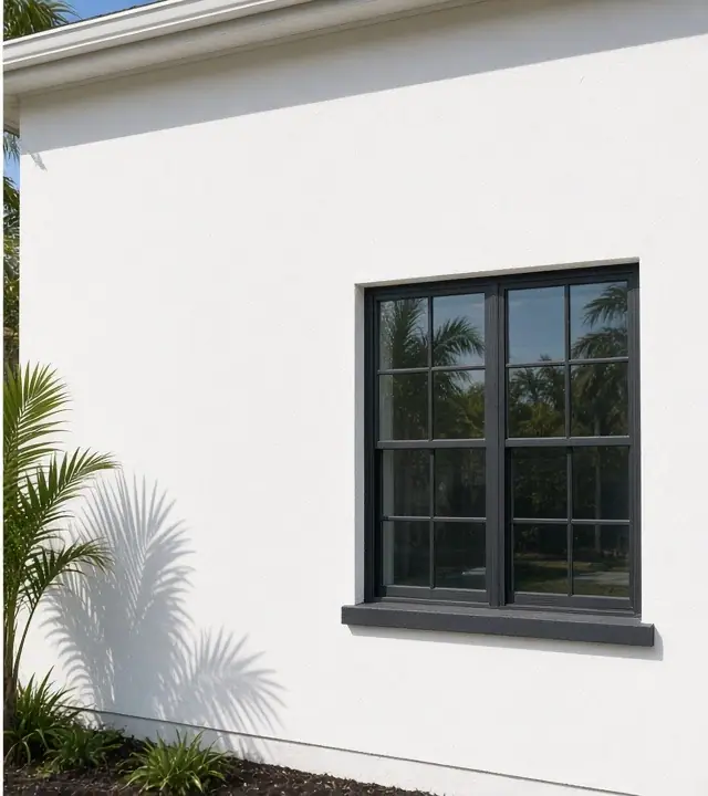 Illustrative example of the same stucco wall with a smooth white painted finish, not a real job photo